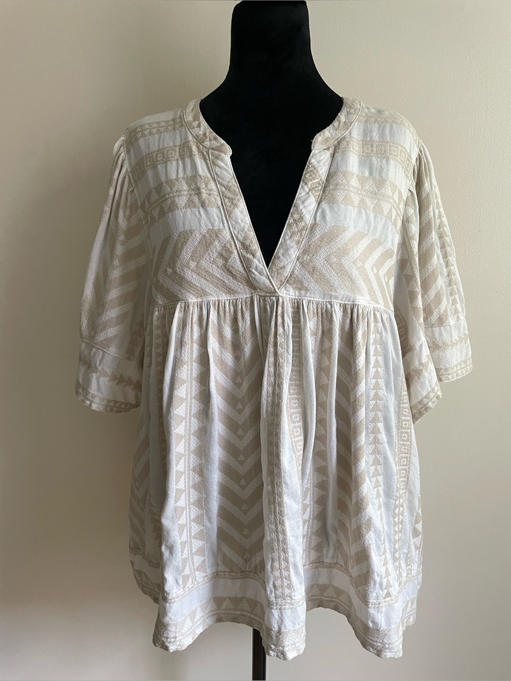 Old Navy Boho Jacquard Cotton Blend Peasant Blouse XXL Ivory Empire Waist